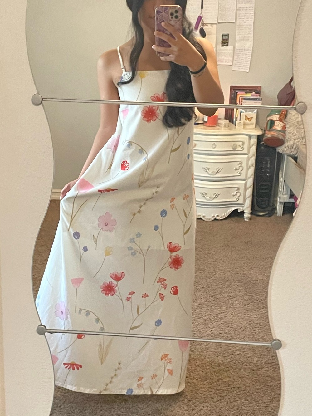 SHEIN White Floral Maxi Dress with Pink, Red, Purple, Blue Accents